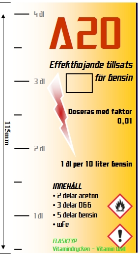 H=12,5 cm & B=6,8 cm gällande Vitamin Well. Under denna bild finns en etikett som passar till flaska för karburatorskydd (9,0 x 11,5 cm).