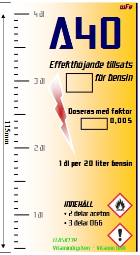 H=12,5 cm & B=6,8 cm gällande Vitamin Well. Under denna bild finns en etikett som passar till flaska för karburatorskydd (9,0 x 11,5 cm).