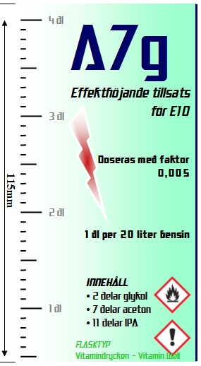 H=12,5 cm & B=6,8 cm gällande Vitamin Well. Under denna bild finns en etikett som passar till flaska för karburatorskydd (9,0 x 11,5 cm).