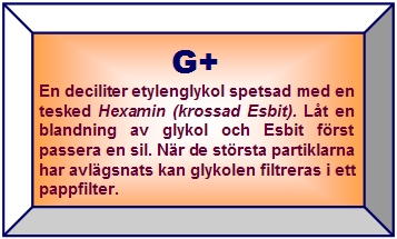 En etikett för G+ när ämnet ska förvaras i en flaska. H=5 cm & B=8,3 cm