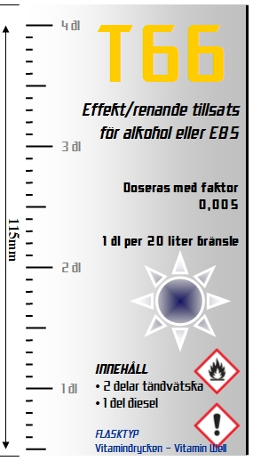 H=12,5 cm & B=6,8 cm gällande Vitamin Well. Under denna bild finns en etikett som passar till flaska för karburatorskydd (9,0 x 11,5 cm).