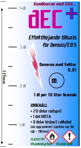 H=12,5 cm & B=6,8 cm gällande Vitamin Well. Under denna bild finns en etikett som passar till flaska för karburatorskydd (9,0 x 11,5 cm).