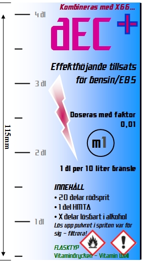 H=12,5 cm & B=6,8 cm gällande Vitamin Well. Under denna bild finns en etikett som passar till flaska för karburatorskydd (9,0 x 11,5 cm).