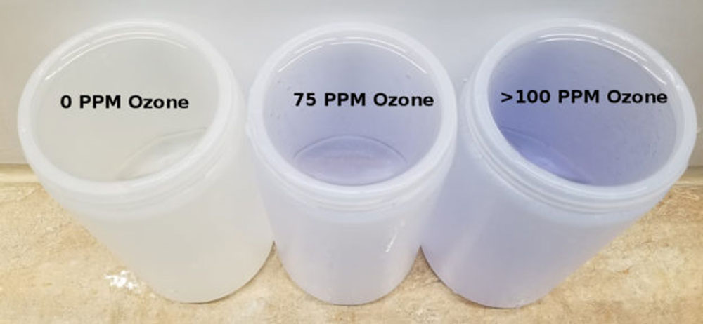 Bluish ozone dissolved in water